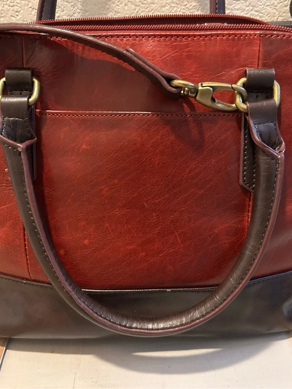 Tignanello Bleecker Street Accordion Satchel Rouge Brown Leather Crossbody Bag